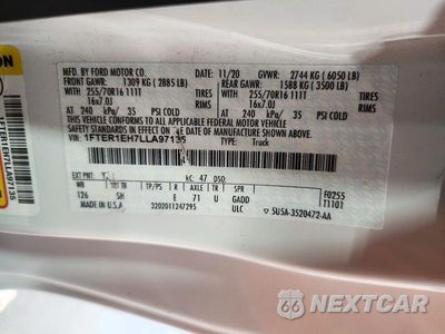 Zdjęcie 12 z 12 samochodu: 2020 FORD RANGER XL VIN:1FTER1EH7LLA97135 - miniatura