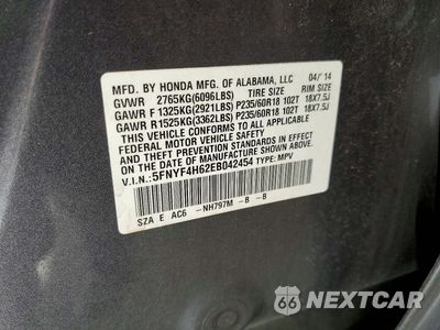 Zdjęcie 13 z 13 samochodu: 2014 HONDA PILOT EXL VIN:5FNYF4H62EB042454 - miniatura
