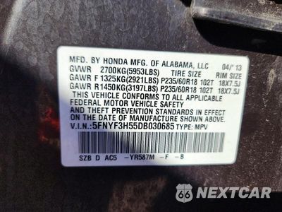 Zdjęcie 13 z 13 samochodu: 2013 HONDA PILOT EXL VIN:5FNYF3H55DB030685 - miniatura