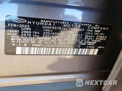 Zdjęcie 13 z 13 samochodu: 2022 HYUNDAI SANTA FE BLUE VIN:KM8S2DA10NU041273 - miniatura