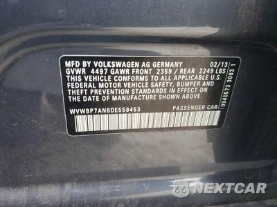 Zdjęcie 12 z 12 samochodu: 2013 VOLKSWAGEN CC SPORT VIN:WVWBP7AN8DE558453 - miniatura