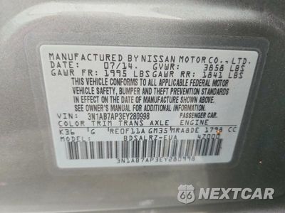 Zdjęcie 12 z 12 samochodu: 2014 NISSAN SENTRA SR VIN:3N1AB7AP3EY280998 - miniatura