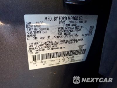 Zdjęcie 12 z 12 samochodu: 2013 FORD EXPLORER XLT VIN:1FM5K7D83DGB96551 - miniatura