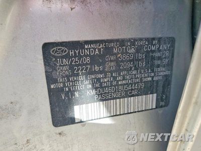 Zdjęcie 12 z 12 samochodu: 2008 HYUNDAI ELANTRA GLS VIN:KMHDU46D18U544479 - miniatura