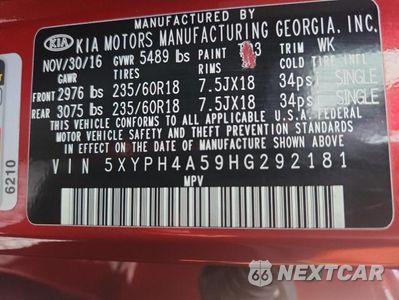 Zdjęcie 13 z 13 samochodu: 2017 KIA SORENTO EX VIN:5XYPH4A59HG292181 - miniatura