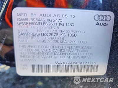 Zdjęcie 12 z 12 samochodu: 2012 AUDI Q5 PREMIUM PLUS VIN:WA1LFAFPXCA121715 - miniatura