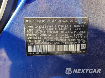 Zdjęcie 12 z 12 samochodu: 2015 HONDA FIT EX VIN:3HGGK5G8XFM765368 - miniatura