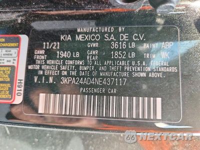 Zdjęcie 13 z 13 samochodu: 2022 KIA RIO LX VIN:3KPA24AD4NE437117 - miniatura