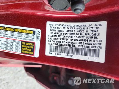 Zdjęcie 12 z 12 samochodu: 2009 HONDA CIVIC LX VIN:19XFA16589E026446 - miniatura