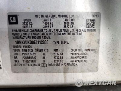 Zdjęcie 13 z 13 samochodu: 2014 CHEVROLET TRAVERSE LTZ VIN:1GNKVJKD0EJ112838 - miniatura