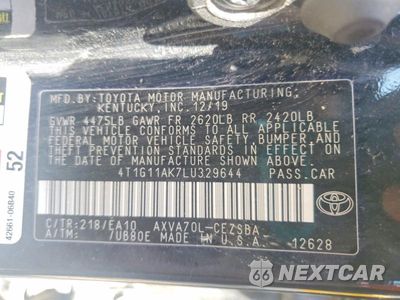 Zdjęcie 12 z 12 samochodu: 2020 TOYOTA CAMRY SE VIN:4T1G11AK7LU329644 - miniatura