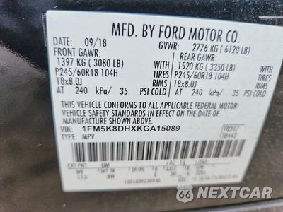 Zdjęcie 13 z 13 samochodu: 2019 FORD EXPLORER XLT VIN:1FM5K8DHXKGA15089 - miniatura