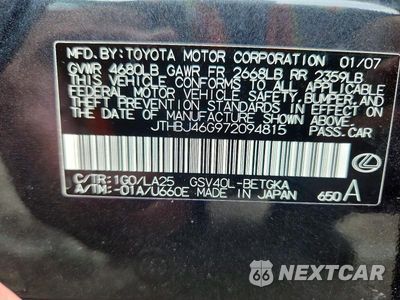 Zdjęcie 12 z 12 samochodu: 2007 LEXUS ES 350 VIN:JTHBJ46G972094815 - miniatura