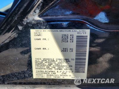 Zdjęcie 12 z 12 samochodu: 2019 NISSAN ALTIMA SR VIN:1N4BL4CV9KC172257 - miniatura
