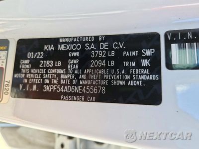 Zdjęcie 12 z 12 samochodu: 2022 KIA FORTE GT LINE VIN:3KPF54AD6NE455678 - miniatura