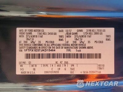 Zdjęcie 12 z 12 samochodu: 2018 FORD F150 SUPER CAB VIN:1FTFX1E57JKD15464 - miniatura