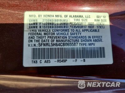 Zdjęcie 13 z 13 samochodu: 2012 HONDA ODYSSEY EXL VIN:5FNRL5H64CB065587 - miniatura