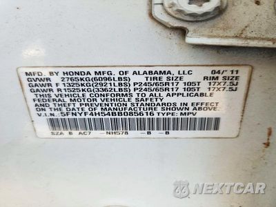 Zdjęcie 13 z 13 samochodu: 2011 HONDA PILOT EXL VIN:5FNYF4H54BB085616 - miniatura