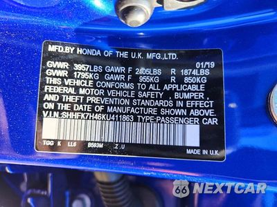 Zdjęcie 13 z 13 samochodu: 2019 HONDA CIVIC SPORT VIN:SHHFK7H46KU411863 - miniatura