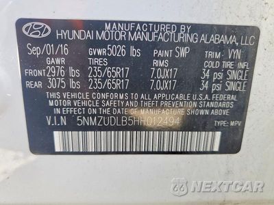 Zdjęcie 13 z 13 samochodu: 2017 HYUNDAI SANTA FE SPORT 2.4L VIN:5NMZUDLB5HH012494 - miniatura