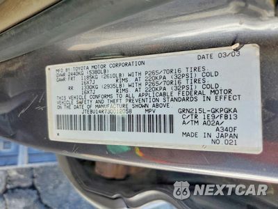 Zdjęcie 13 z 13 samochodu: 2003 TOYOTA 4RUNNER SPORT EDITION VIN:JTEBU14R730012058 - miniatura