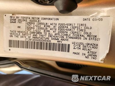Zdjęcie 13 z 13 samochodu: 2005 LEXUS GX 470 VIN:JTJBT20X450085406 - miniatura