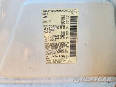 Zdjęcie 13 z 13 samochodu: 2017 NISSAN MURANO SL VIN:5N1AZ2MG6HN160276 - miniatura