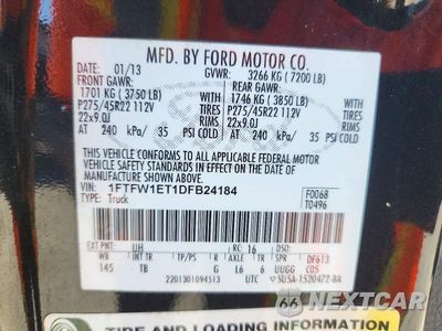 Zdjęcie 12 z 12 samochodu: 2013 FORD F150 SUPERCREW VIN:1FTFW1ET1DFB24184 - miniatura