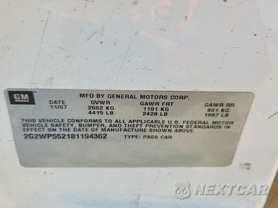 Zdjęcie 12 z 12 samochodu: 2008 PONTIAC GRAND PRIX VIN:2G2WP552181194362 - miniatura