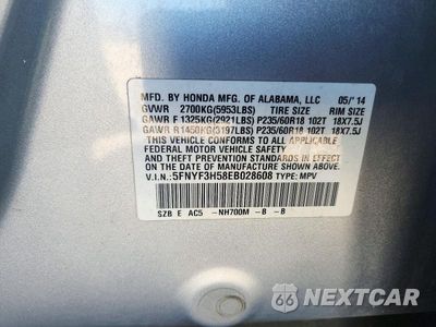 Zdjęcie 14 z 14 samochodu: 2014 HONDA PILOT EXL VIN:5FNYF3H58EB028608 - miniatura