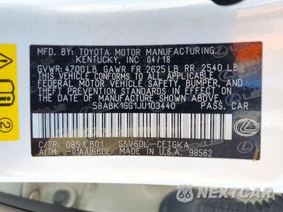 Zdjęcie 12 z 12 samochodu: 2018 LEXUS ES 350 VIN:58ABK1GG1JU103440 - miniatura