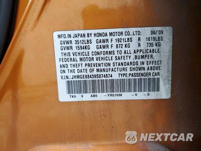 Zdjęcie 13 z 13 samochodu: 2009 HONDA FIT SPORT VIN:JHMGE88439S074874 - miniatura