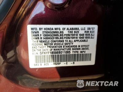 Zdjęcie 13 z 13 samochodu: 2008 HONDA PILOT EXL VIN:5FNYF18598B011065 - miniatura