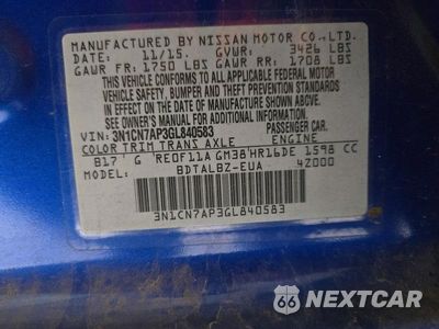 Zdjęcie 12 z 12 samochodu: 2016 NISSAN VERSA 1.6 SV VIN:3N1CN7AP3GL840583 - miniatura