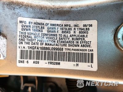 Zdjęcie 12 z 12 samochodu: 2006 HONDA CIVIC EX VIN:1HGFA16886L099668 - miniatura