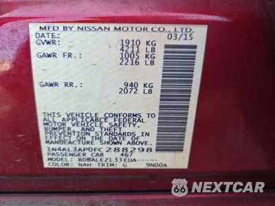 Zdjęcie 12 z 12 samochodu: 2015 NISSAN ALTIMA 2.5 S VIN:1N4AL3AP0FC288298 - miniatura