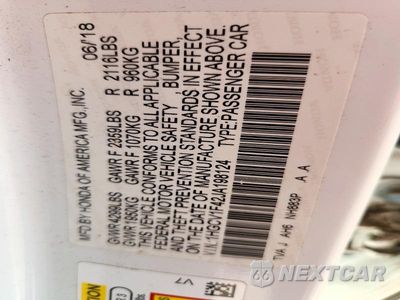 Zdjęcie 12 z 12 samochodu: 2018 HONDA ACCORD VIN:1HGCV1F42JA198124 - miniatura