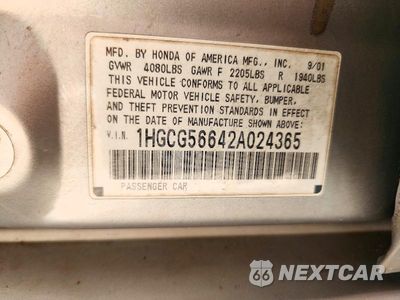 Zdjęcie 12 z 12 samochodu: 2002 HONDA ACCORD EX VIN:1HGCG56642A024365 - miniatura