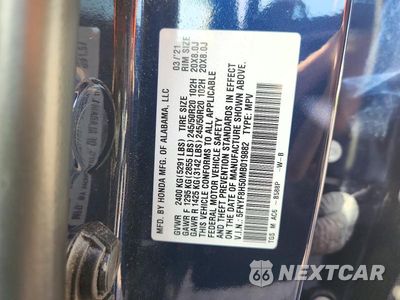 Zdjęcie 13 z 13 samochodu: 2021 HONDA PASSPORT EXL VIN:5FNYF8H50MB019882 - miniatura
