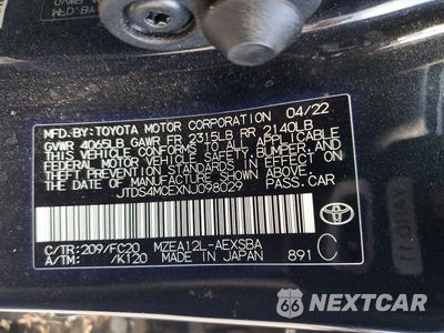 Zdjęcie 12 z 12 samochodu: 2022 TOYOTA COROLLA SE VIN:JTDS4MCEXNJ098029 - miniatura