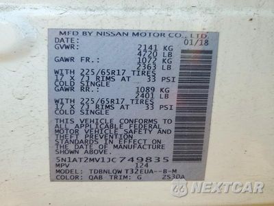 Zdjęcie 14 z 14 samochodu: 2018 NISSAN ROGUE SV VIN:5N1AT2MV1JC749835 - miniatura