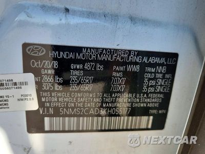 Zdjęcie 13 z 13 samochodu: 2019 HYUNDAI SANTA FE SE VIN:5NMS2CAD3KH055177 - miniatura