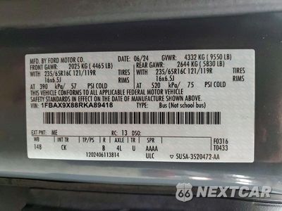 Zdjęcie 13 z 13 samochodu: 2024 FORD TRANSIT T-350 VIN:1FBAX9X88RKA89418 - miniatura