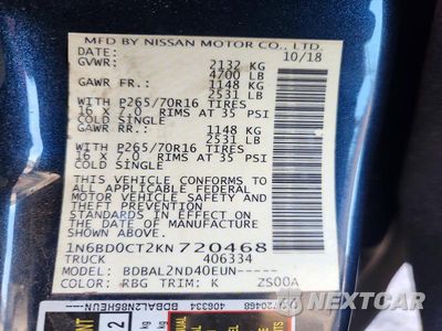 Zdjęcie 12 z 12 samochodu: 2019 NISSAN FRONTIER SV VIN:1N6BD0CT2KN720468 - miniatura