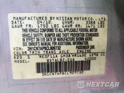 Zdjęcie 12 z 12 samochodu: 2012 NISSAN VERSA 1.6 S VIN:3N1CN7AP8CL909732 - miniatura