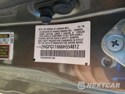 Zdjęcie 13 z 13 samochodu: 2006 HONDA CIVIC LX VIN:2HGFG11666H554812 - miniatura