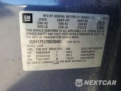 Zdjęcie 13 z 13 samochodu: 2013 CHEVROLET EQUINOX LT VIN:2GNFLPE37D6290481 - miniatura