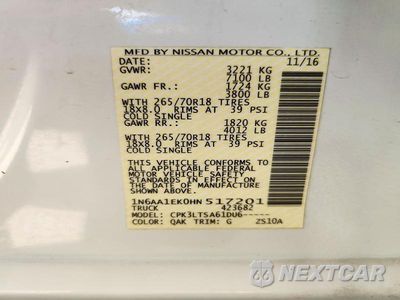 Zdjęcie 12 z 12 samochodu: 2017 NISSAN TITAN S VIN:1N6AA1EK0HN517201 - miniatura