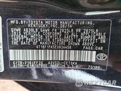 Zdjęcie 12 z 12 samochodu: 2014 TOYOTA CAMRY SE SPORT VIN:4T1BF1FK5EU834458 - miniatura