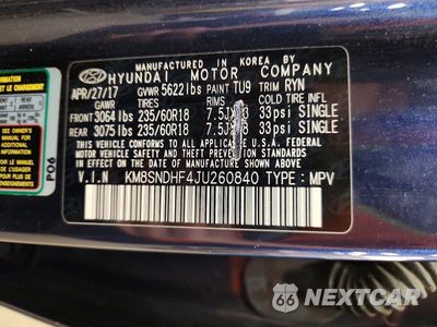 Zdjęcie 13 z 13 samochodu: 2018 HYUNDAI SANTA FE SE VIN:KM8SNDHF4JU260840 - miniatura